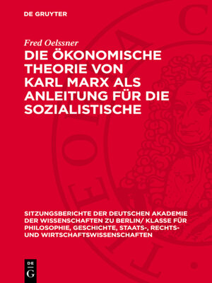 cover image of Die ökonomische Theorie von Karl Marx als Anleitung für die sozialistische Wirtschaftsführung